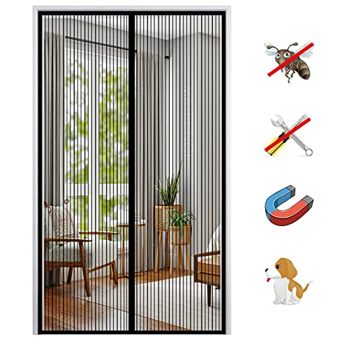 Magnet Fliegengitter Tür, Insektenschutz Balkontür Fliegenvorhang Moskitonetz Automatisches Schließen, ohne Bohren, für Balkontür Wohnzimmer Terrassentür-Black-A|| 120x190cm(47x74inch) von MAIFENGL
