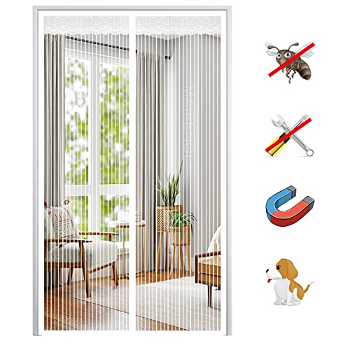 Magnet Fliegengitter Tür, Insektenschutz Balkontür Fliegenvorhang Moskitonetz Automatisches Schließen, ohne Bohren, für Balkontür Wohnzimmer Terrassentür-White-B|| 100x200cm(39x78inch) von MAIFENGL