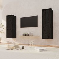 Moderne 2 Stück Wandschränke,Hängeschränke,Küchenschränke Schwarz 30x30x100 cm Massivholz Kiefer -BNC86761 - Schwarz von BONNEVIE