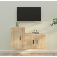 2-tlg. TV-Schrank-Set TV-Lowboards für Wohnzimmer TV-Möbel Sonoma-Eiche Holzwerkstoff DE36995 von MAISONCHIC