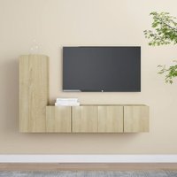 3-tlg. TV-Schrank-Set, TV-Lowboard, tv Möbel, Fernsehschrank Moderner Stil Sonoma-Eiche Holzwerkstoff NMKS87090 Maisonchic von MAISONCHIC