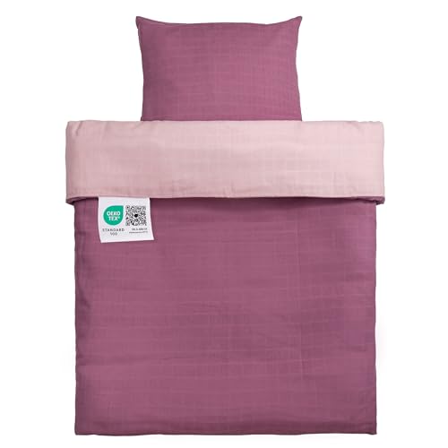 MAKIAN Baby Bettwäsche Set 80x80 35x40 cm - Wende Babybettwäsche Mull aus 100% Baumwolle (Oeko-TEX® Standard 100 geprüft) / kuscheliger Kinder Bettbezug (Orchidee Rosa) von MAKIAN