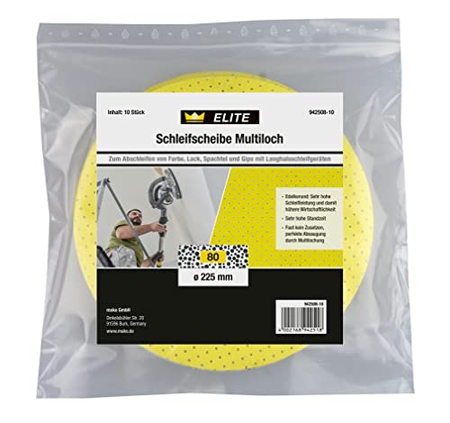 MAKO ELITE Multiloch-Schleifscheibe Ø225mm Korn 100, Edelkorund, Klett, 10er-Pack von MAKO