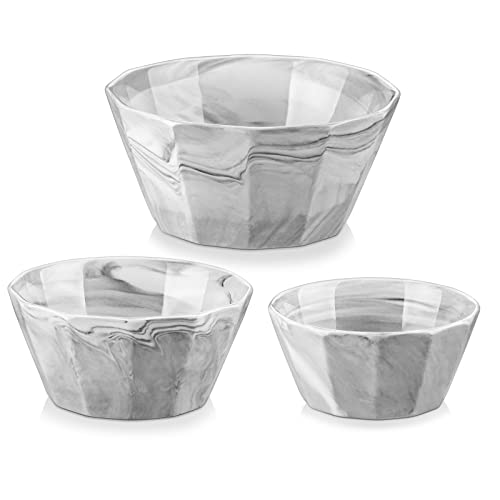 MALACASA Keramik-Suppenschalen-Set, marmorgraue Müslischüssel-Set für 3 (34/26/16 oz), Porzellan-Rührschüsseln für Obstsalat, spülmaschinen- und mikrowellengeeignet von MALACASA