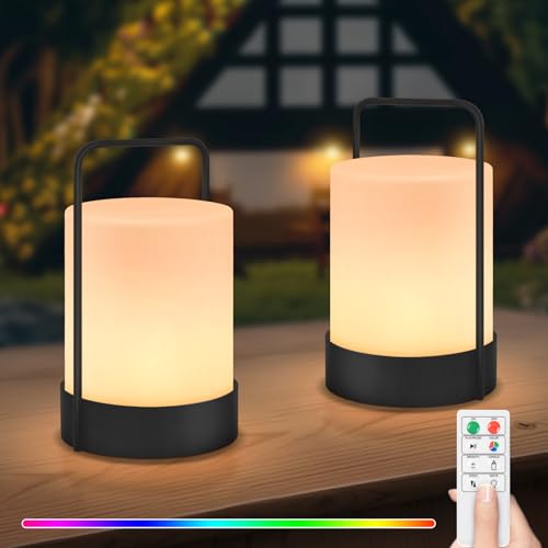 Akku Outdoor Lampe aus Metall LED Außen Tischleuchte per USB Aufladbar dimmbares LED Tischlampe Tragbare kabelloses mit RBG 8 Farben für Tisch Bar BBQ Camping Garten Terrasses Wohnzimmer von MALUX