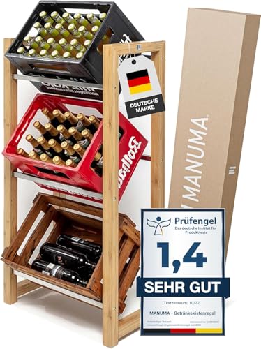 MANUMA® Das Original Getränkekistenregal Holz - Besonders Stabil und Platzsparend - Getränkeregal - Getränkekistenregal 3 Kisten - Kistenregal - Lagerregal für Getränke - Bierkisten Regal von MANUMA