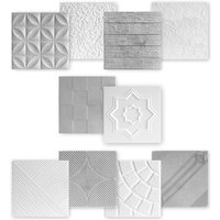 3D Wandpaneele Styropor 50x50cm Wandplatten Wandverkleidung in weiß & Betonoptik: 10 m² / 40 Platten, ED-2 weiß - Marbet Design von MARBET DESIGN