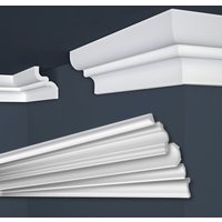 Stuckleisten xps Styropor weiß 2 Meter Deckenleisten Wandleisten E-Leisten Modelle: E-9 / 62x80mm, Muster ca. 20cm - Marbet Design von MARBET DESIGN