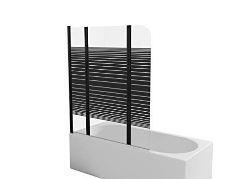 Marwell Black Lines Badewannenaufsatz 125 x 140 cm Duschwand für Badewanne 3-teilig faltbar in matt schwarz - Duschabtrennung aus 4 mm starken Einscheibensicherheitsglas von MARWELL