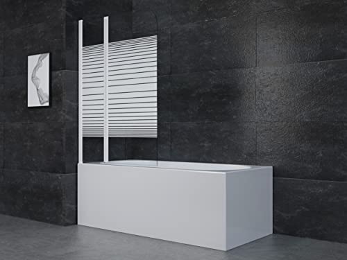Marwell White Lines Badewannenaufsatz 100 x 140 cm Duschwand für Badewanne 2-teilig faltbar in matt weiß- Duschabtrennung aus 4 mm starken Einscheibensicherheitsglas von MARWELL