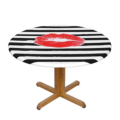 MARXAN Rote Lippen, elastischer Rand, runde Tischdecke für Küche, Esszimmer, Terrasse, Partys (für 101,6–127 cm Tisch) von MARXAN