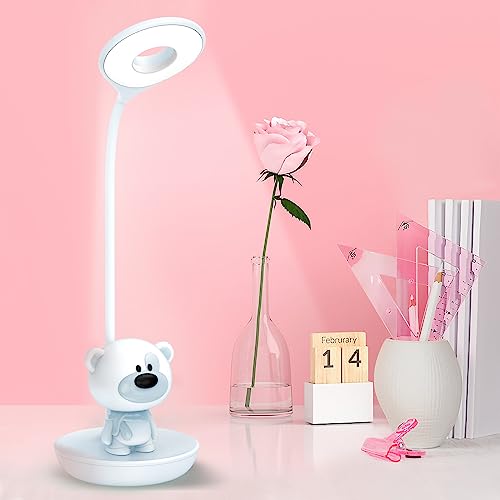 MARZIUS Niedliches Bären-Design, dimmbar, Touch-LED, Lese-Schreibtischlampe, Nachtlicht mit 5 Helligkeitsstufen, für Jungen, Mädchen, Kinder, Teenager (blau) von MARZIUS