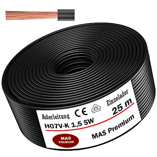 Aderleitung H07 V-K 1x1,5 mm² Schwarz Einzelader flexibel Von 5 bis 100m (25m) von MAS-Premium