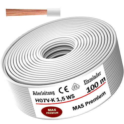 Aderleitung H07 V-K 1x1,5 mm² Weiß Einzelader flexibel Von 5 bis 100m (100m) von MAS-Premium