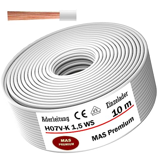 Aderleitung H07 V-K 1x1,5 mm² Weiß Einzelader flexibel Von 5 bis 100m (10m) von MAS-Premium