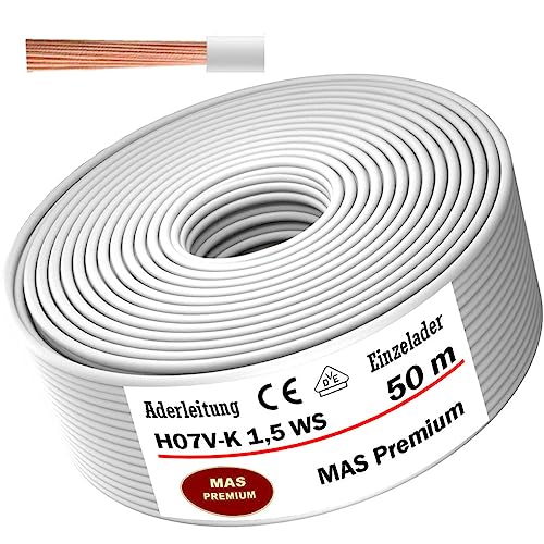 Aderleitung H07 V-K 1x1,5 mm² Weiß Einzelader flexibel Von 5 bis 100m (50m) von MAS-Premium