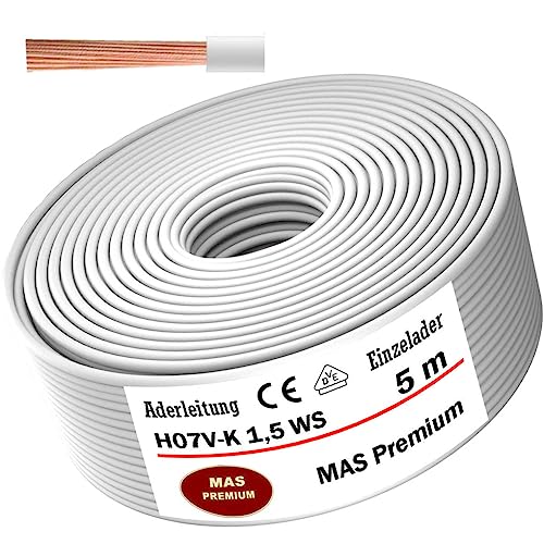 Aderleitung H07 V-K 1x1,5 mm² Weiß Einzelader flexibel Von 5 bis 100m (5m) von MAS-Premium