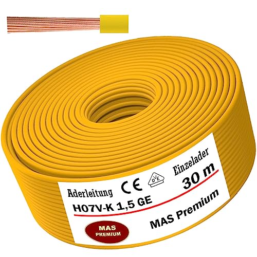 Aderleitung H07 V-K 1x1,5 mm² Gelb Einzelader flexibel Von 5 bis 100m (30m) von MAS Premium