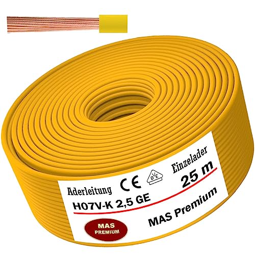 Aderleitung H07 V-K 2,5 mm² Gelb Einzelader flexibel Von 5 bis 100m (25m) von MAS Premium