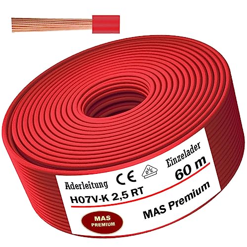 Aderleitung H07 V-K 2,5 mm² Rot Einzelader flexibel Von 5 bis 100m (60m) von MAS Premium