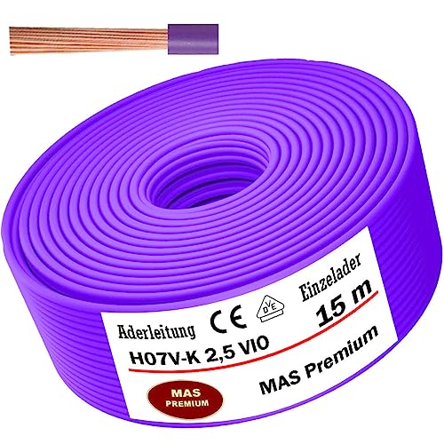 Aderleitung H07 V-K 2,5 mm² Violett(Lila) Einzelader flexibel Von 5 bis 100m (15m) von MAS Premium