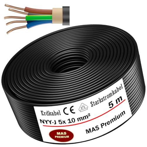 Erdkabel Stromkabel 5, 10, 15, 20, 25, 30 oder 35m NYY-J 5x10 mm² Elektrokabel Ring zur Verlegung im Freien, Erdreich (5m) von MAS-Premium