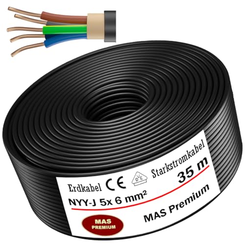 Erdkabel Stromkabel 5, 10, 15, 20, 25,30, 35, 40 oder 50 m NYY-J 5x6 mm² Elektrokabel Ring zur Verlegung im Freien, Erdreich (35m) von MAS-Premium