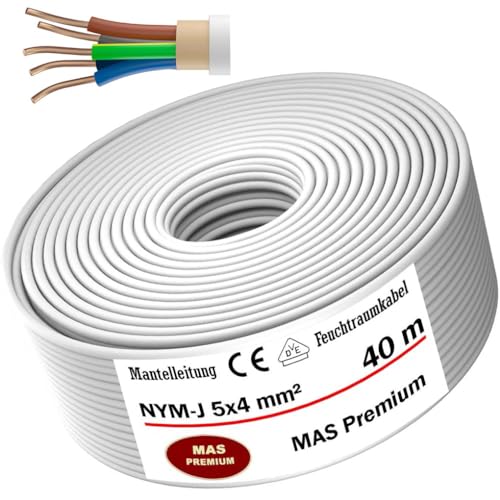 Feuchtraumkabel Stromkabel von 5m bis 70m Mantelleitung NYM-J 5x4 mm² Elektrokabel Ring für feste Verlegung (40m) von MAS-Premium