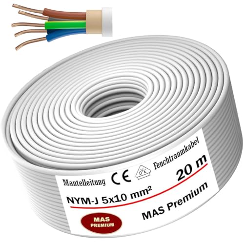Feuchtraumkabel Stromkabel 5, 10, 15, 20, 25, 30 oder 35m Mantelleitung NYM-J 5x10mm² Elektrokabel Ring für feste Verlegung (20m) von MAS-Premium