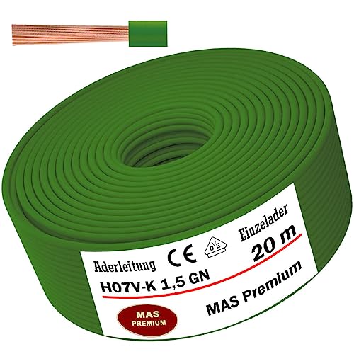 MAS Premium Aderleitung H07 V-K 1x1,5 mm² Grün Einzelader flexibel Von 5 bis 100m (20m) von MAS Premium