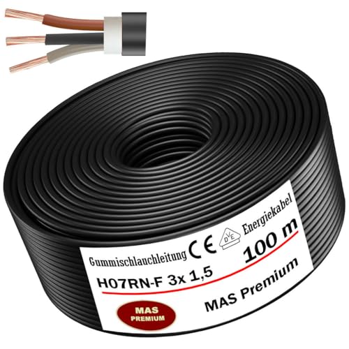 Von 5 bis 100m Gummischlauchleitung Energiekabel Baustellenkabel H07RN-F 3x1,5 mm² Flexibel Leitung für schweren Geräten (100m) von MAS Premium