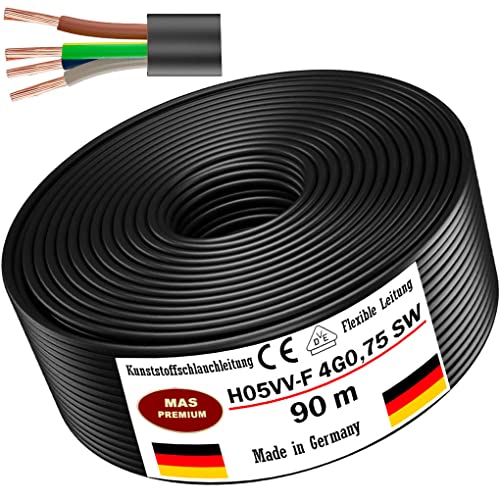 Von 5 bis 100m Kunststoffschlauchleitung H05VV-F 4G0,75 Schwarz Flexible Leitung Kabel Leitung Gerätekabel (90m) von MAS Premium