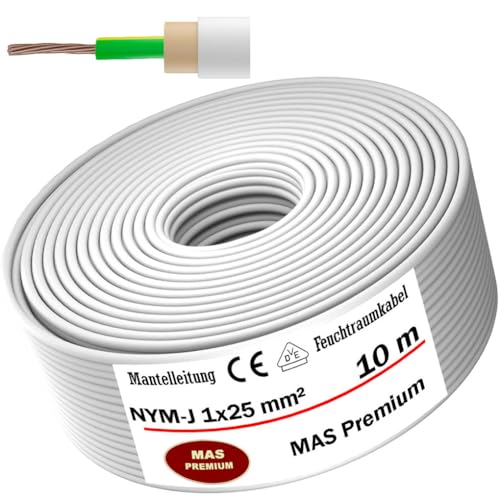 Von 5 bis 50m Feuchtraumkabel Stromkabel Mantelleitung NYM-J 1x25 mm² Elektrokabel OFC Ring für feste Verlegung (10m) von MAS Premium