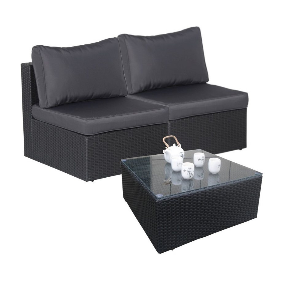 MASILY Gartenlounge-Set Poly Rattan Gartenmöbel 2x Mittelteil anthrazit und 1 xTisch, Alu Garnitur Lounge Garten von MASILY