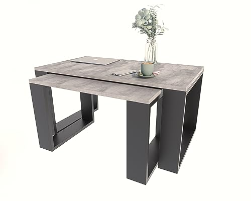 MATKAM Satztisch 2er Set WESTA, Couchtisch im Industrie-Stil, hoher Beistelltisch B100 x T50 x H47,8 cm, niedriger Beistelltisch B78 x T39 x H45,3 cm, einfache Montage (Beton) von MATKAM