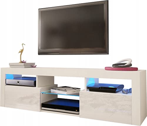 MATKAM TV-Schrank Grand 05, Lowboard für Fernseher B160 x H45 x T35 cm, Hochglanzfronten, TV-Kommode für Steh- oder Hängemontage (Weiß-matt/Weiß Hochglanz) von MATKAM