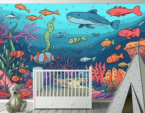 Benutzerdefiniertes Format Unterwasserwelt Wasserpflanzen Cartoon Kinderzimmer 3D Tapete Vliestapeten Tapete Schlafzimmer Wohnzimmer Fototapete von MATUDA