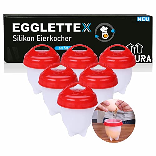 EGGLETTEX Eierkocher ohne Schale Eierbecher Silikon Egglettes, Eierform für hartgekochte Eier [6er Set] von MAVURA