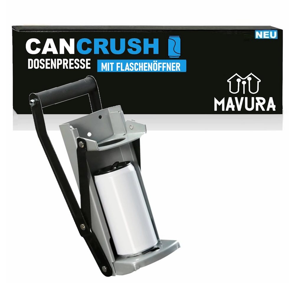 MAVURA Handpresse CANCRUSH Dosenpresse mit Flaschenöffner für Große Dosen Metall, Dosenquetscher Recycling Werkzeug für Aluminium-Getränkedosen von MAVURA