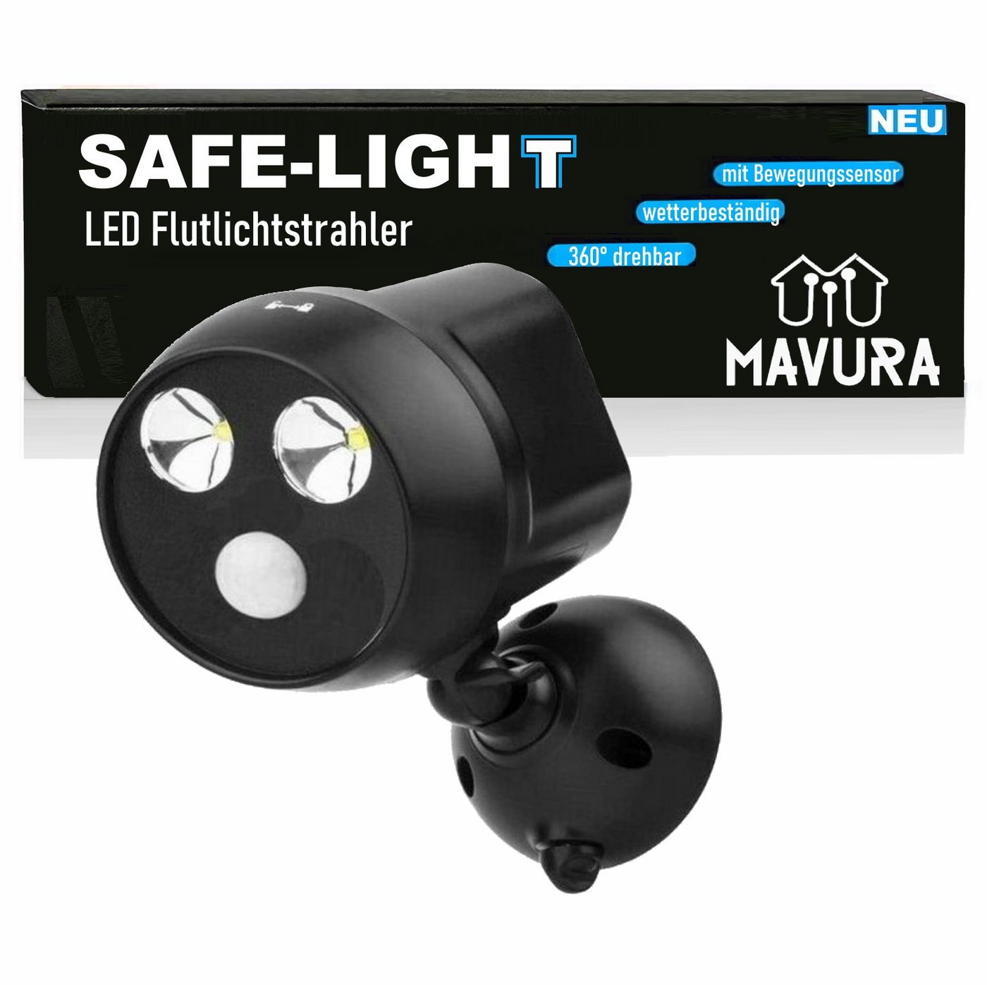 MAVURA LED Außen-Wandleuchte SAFE-LIGHT Sicherheitslicht Klemmlicht Multifunktionslicht, LED fest integriert, Tageslichtweiß, Flutlicht mit Bewegungsmelder Außenleuchte von MAVURA