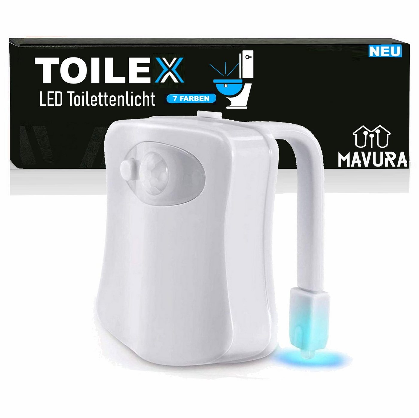 MAVURA LED Nachtlicht TOILEX Toilettenlicht mit Bewegungsmelder Toilettendeckel Lampe, LED fest integriert, Merhfarbig, WC Klodeckel Nachtlicht Toiletten Licht Beleuchtung von MAVURA