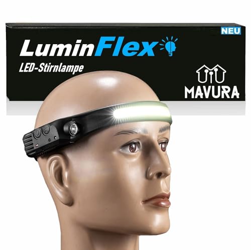 MAVURA LuminFlex LED Kopflampe Stirnlampe Kopf Stirn Lampe Taschenlampe (Extrem Hell), wiederaufladbar COB 5 Modi 230° aufladbar wasserdicht von MAVURA