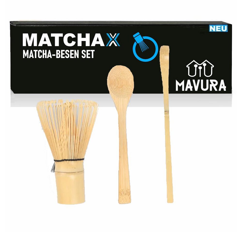 MAVURA Teelöffel MATCHAX Matcha Besten Set Teezeremonie Bambusbesen, Chasen Bambus Schneebesten Chashaku 3-teiliges Set von MAVURA
