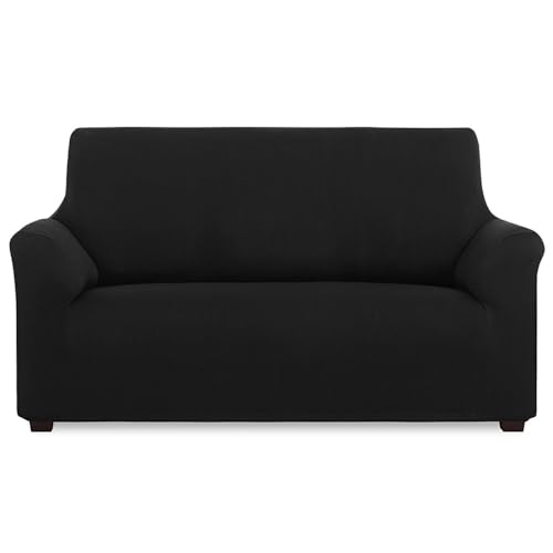 MAXIFUNDAS Elastischer Sofabezug für 2-Sitzer, Schwarz, extra weich, rutschfest und elastisch, Modell Inca von MAXIFUNDAS FUNDAS DE SOFA & CHAISE LONGUE
