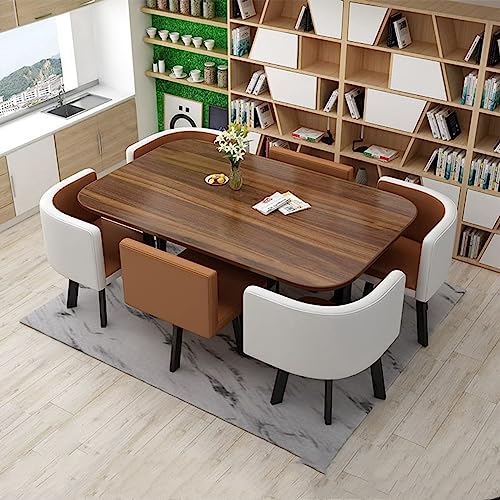MAxba Esszimmergrupp Esstisch mit 6 Stühlen Set Küchentisch Konferenztisch Freizeit Couchtisch Set,Besprechungstisch Tischplatte aus Holz (Color : Brown) von MAxba