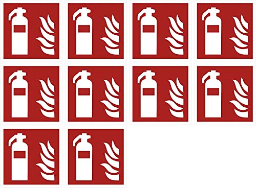 Aufkleber Brandschutzzeichen"Feuerlöscher" Symbol Schild 5-40cm Folie selbstklebend nach ISO 7010, 10 Stück made in Germany, Größe: 10x10cm von MBS-SIGNS