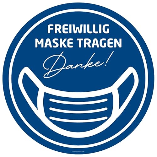 Aufkleber Hinweis Gebot"Freiwillig Maske tragen Danke!" Hygiene Schild Folie selbstklebend | Ø5-30cm Made in Germany, Größe: Ø20cm | blau von MBS-SIGNS