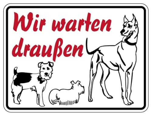 Aufkleber Hinweis Gewerbe und Privat „Wir warten draußen“ Hunde Schild Folie selbstklebend | Größe wählbar Made in Germany, Größe: 7,5x10cm von MBS-SIGNS