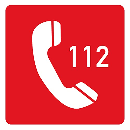 Aufkleber Rettungs Hinweis"Notruf 112" Symbol Schild Folie selbstklebend rot | 5-40cm Made in Germany, Größe: 10x10cm von MBS-SIGNS