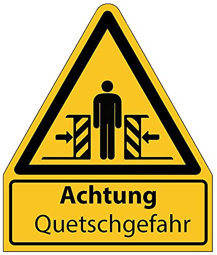 Aufkleber Warnaufkleber"Achtung Quetschgefahr" Warnung Warnschild Folie signalgelb ähnl. ISO 7010 | Größen wählbar Made in Germany, Größe: 105x123 mm von MBS-SIGNS